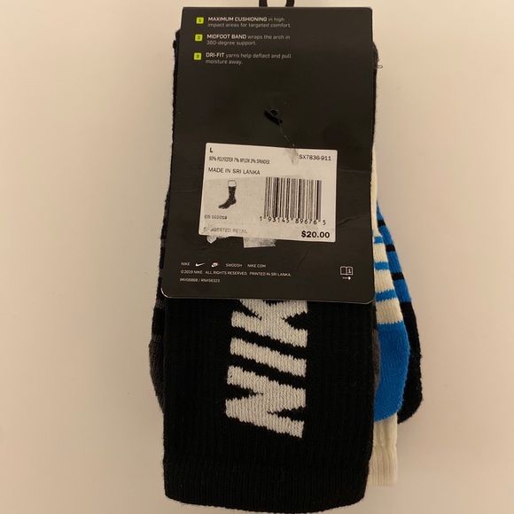 Nike Everyday Max 3 pack CrewSocksBlue Black White - Picture 2 of 8